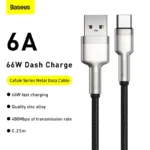 ⁦كابل بيانات معدني من Baseus Cafule Series بقدرة 66 واط من USB إلى USB-C / Type-C (الطول: 2 متر) - أسود⁩ - الصورة ⁦2⁩
