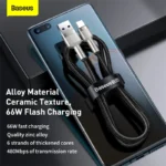 ⁦كابل بيانات معدني من Baseus Cafule Series بقدرة 66 واط من USB إلى USB-C / Type-C (الطول: 2 متر) - أسود⁩ - الصورة ⁦3⁩