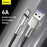 ⁦كابل بيانات معدني من Baseus Cafule Series بقدرة 66 واط من USB إلى USB-C / Type-C (الطول: 2 متر) - أسود⁩ - الصورة ⁦4⁩
