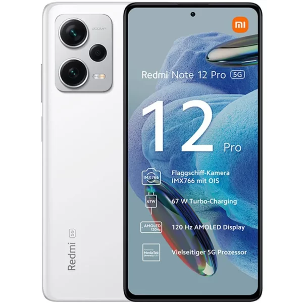 جوال ريدمي REDMI NOTE 12 PRO 5G رام 8 جيجا ذاكرة داخلية 256 جيجا – شبكة 5G بشريحتين اتصال ، لون ابيض