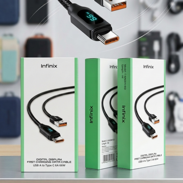 INFINIX - كابل بيانات بشاشة رقمية للشحن السريع - 66 واط